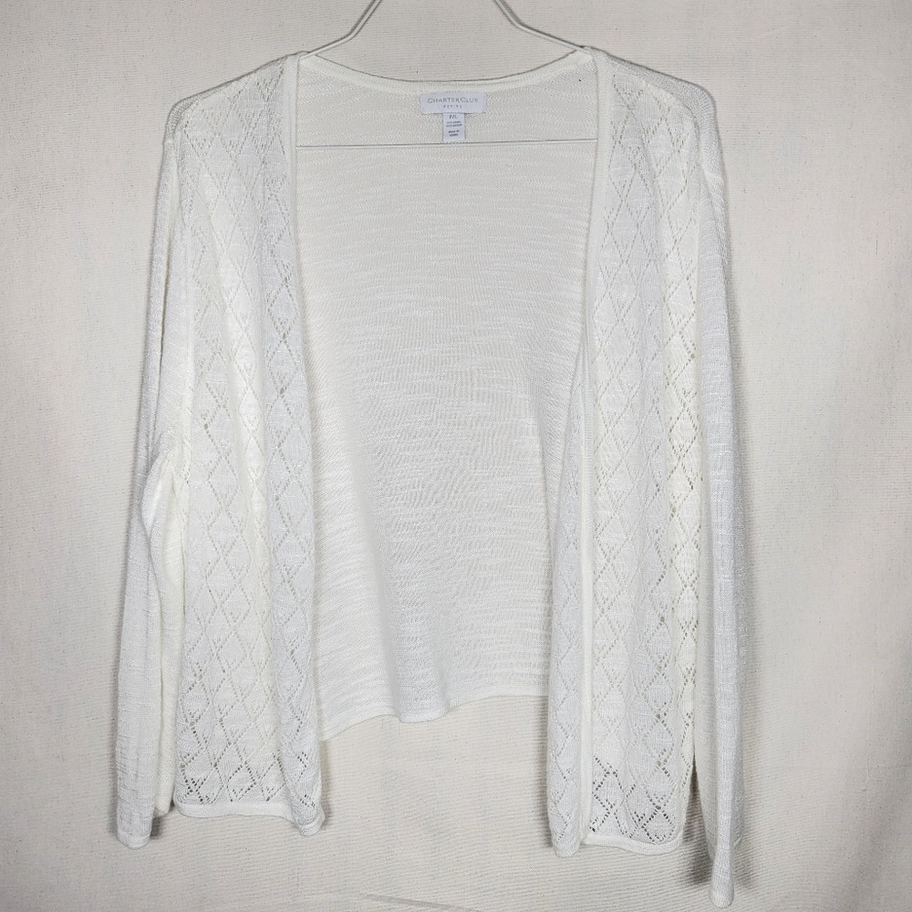 White cardigan sweater jacket size L petite layering knit women's longsleeve